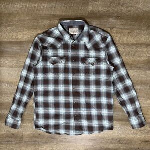 Cody James Pearl Snap Button Up Shirt Mens L Brown Plaid Western Cowboy